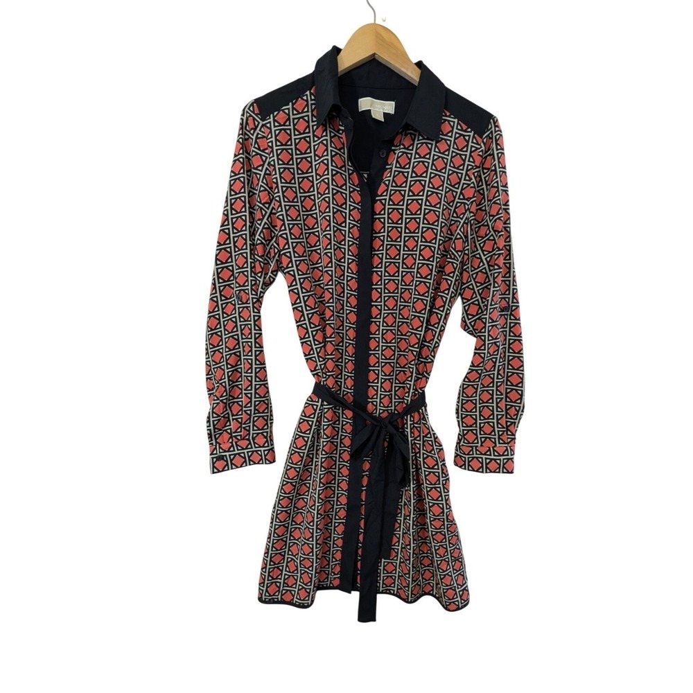 MICHAEL Michael Kors Shirt Dress Women 12 Black Orange Long Sleeve Business